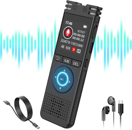 Cason 32GB Voice Recorder Device with AI Noise Reduction & Mp3 Player with Earphones,Audio Recording Device/Voice Recorder Mic Upto 50 Hours for Meetings/Lectures(Black)