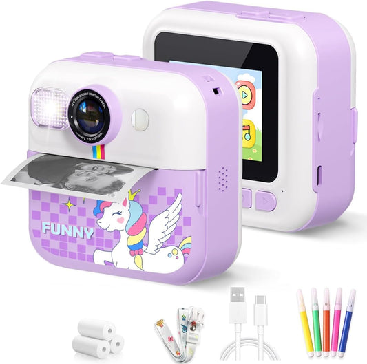Cason Instant Camera for Kids with Print,1080P HD Instant Photo Camera with Games,3 Print Rolls,Fun Filters for Creativity for 5-15 Years Kids Upto 32GB