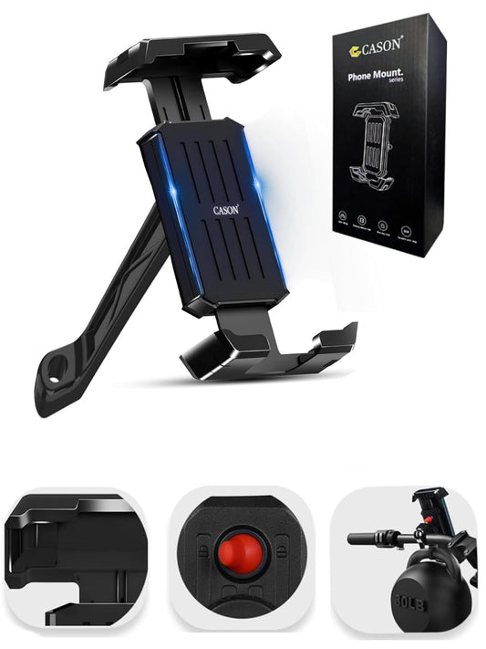 CASON Mobile Holder for Bikes/Phone Stand for Scooty with Rear Mirror Mount,Anti-Shake,Switch Lock Behind,Cushioning Pads,360° Rotation for Handlebar Compatible with All Phones