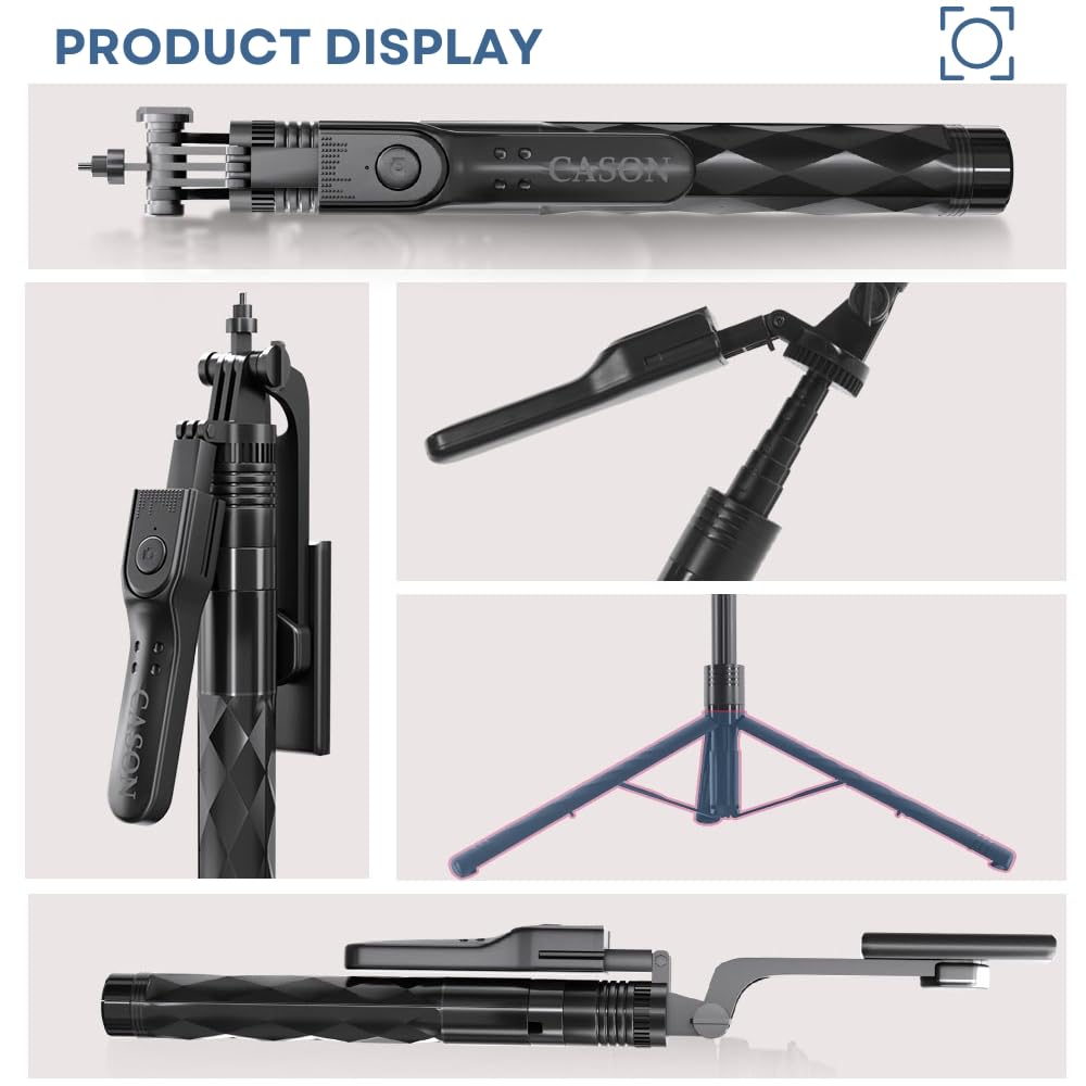 Cason Long 69 Inch Selfie Stick for iPhone & Mobile, Portable Tripod with Bluetooth Remote- Selfie Stand for 2 Mobile Phones (Horizontal,Vertical) & Camera(Black)