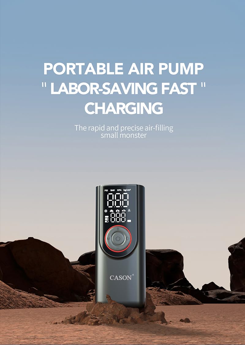 Cason Wireless + Wired (6000 mAh Battery & 12V USB Port) Tyre Inflator for Car,Bike & Cycle,2 x Faster Inflation,Car Electric Air Pump for Tyres Automatic -150 PSI with Powerbank,Air Pressure Pump