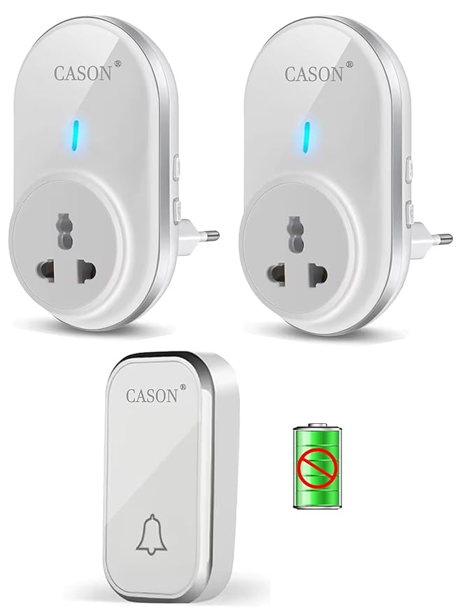 CASON - Self-Powered Battery Free Wireless Door Bell for Home Long Range/Wireless Calling Bell,Remote Bell With Socket Plug In type,up to 1000ft Range (White)