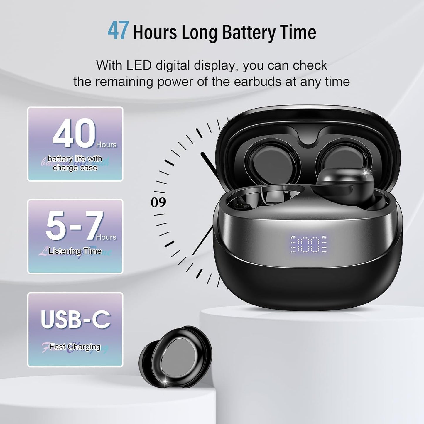 CASON 2 in 1 Ear Plugs for Noise Cancellation & Bluetooth Headphones For Music, Mini Ear Plugs for Sleeping, Studying, & Flight Travel with 24 dB Noise Reduction , IPX7 Waterproof Earphones/ Earbuds with LED Display