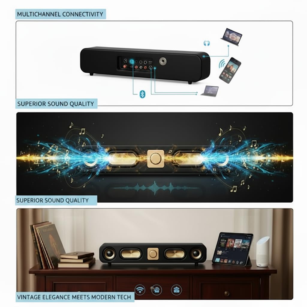 CASON 25W Portable Retro Bluetooth Speaker –Wired USB Laptop Home Speaker with FM Radio Sound,8 Hours Battery Life, Vintage Stereo Speakers & Soundbar for Home