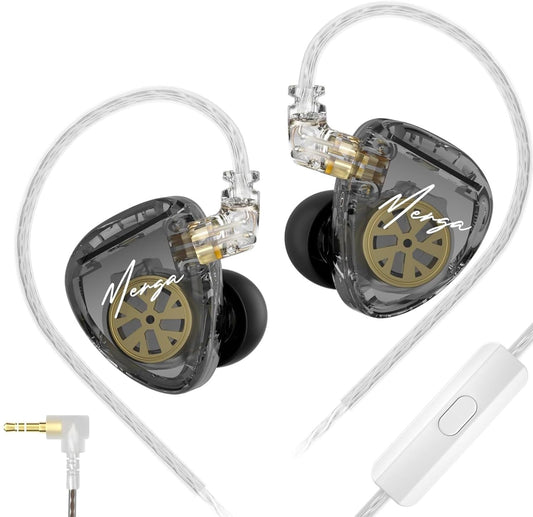 CASON KZ Merga IEM Wired Earphones | in-Ear Monitor Headphones with HiFi Deep Bass & Noise Isolation| Gaming Earphones with Mic & Dynamic Driver Silver Plated Detachable Cable for Audiophile
