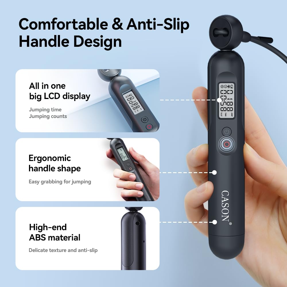 Cason Smart Skipping Rope with Mobile App for Workout Graph,Online Sessions,Skipping Games,HIIT courses for Men & Women | Professional Jump Skipping Rope With Counter & Graph Data Analysis for Fitness