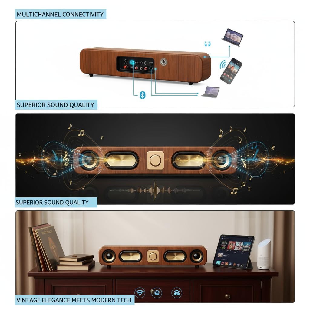 CASON 25W Portable Retro Bluetooth Speaker –Wired USB Laptop Home Speaker with FM Radio Sound,8 Hours Battery Life, Vintage Stereo Speakers & Soundbar for Home