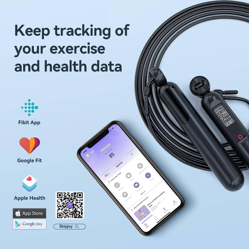 Cason Smart Skipping Rope with Mobile App for Workout Graph,Online Sessions,Skipping Games,HIIT courses for Men & Women | Professional Jump Skipping Rope With Counter & Graph Data Analysis for Fitness