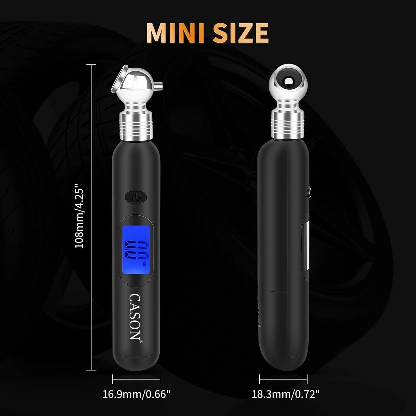 Cason Mini Digital Tyre Pressure Gauge for Cars and Bikes | Accurate Tyre Pressure Monitoring with Backlit LCD for Real-Time Readings(Black)