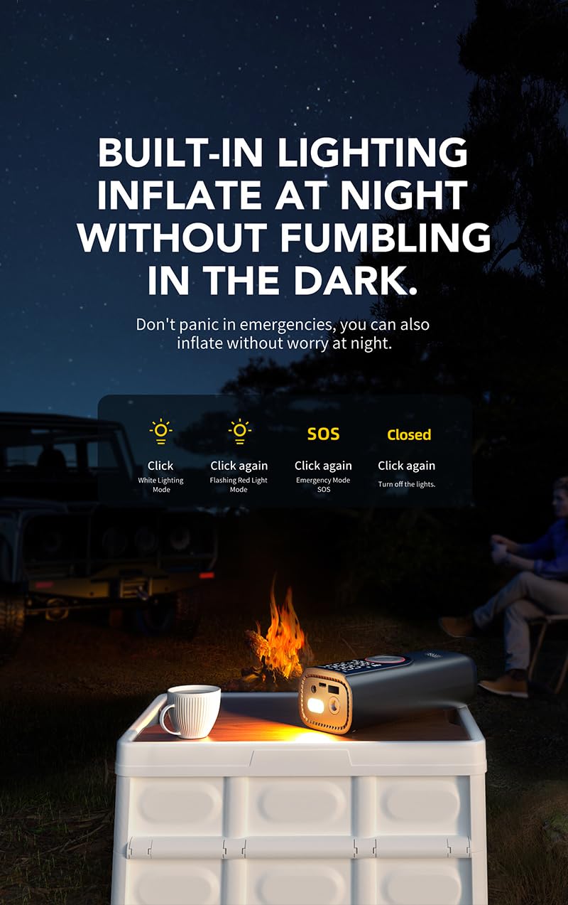 Cason Wireless + Wired (6000 mAh Battery & 12V USB Port) Tyre Inflator for Car,Bike & Cycle,2 x Faster Inflation,Car Electric Air Pump for Tyres Automatic -150 PSI with Powerbank,Air Pressure Pump