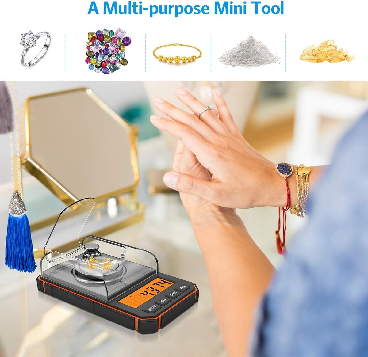 Cason Milligram Pocket Scale, 50g/0.001g Portable Mini Weighing Machine,Gold Weighing Machine, Digital Pocket Weight Machine for Jewellery, Powder, Medicine with Tare & Calibration Weight(Black)