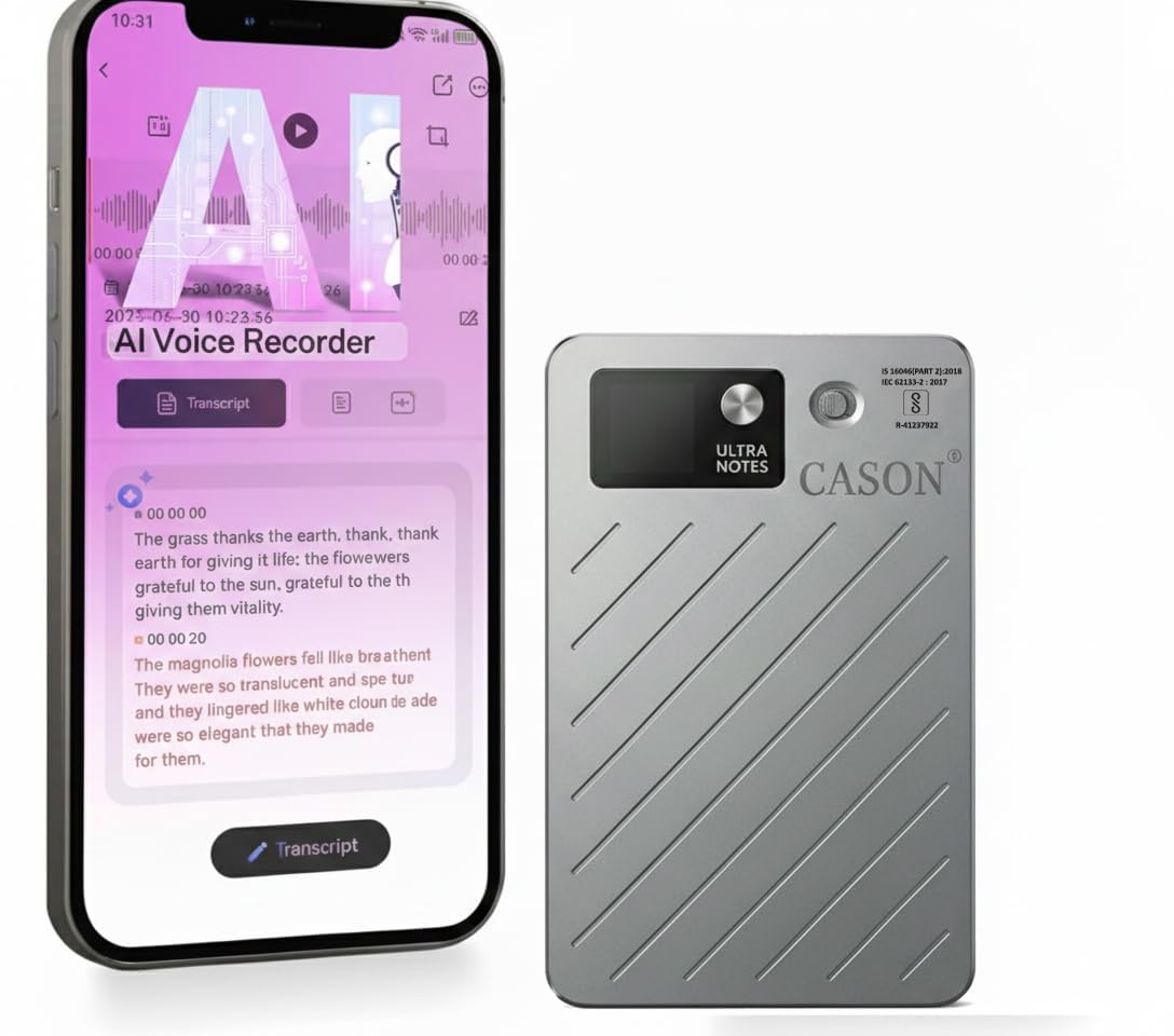 Cason Smart AI Voice Recorder with APP Control, Magnetic Audio Recorder with Transcribe, Summarize & Translation, 112 Languages, 64GB Memory, Compact for Lectures, Meetings, Calls, Interview