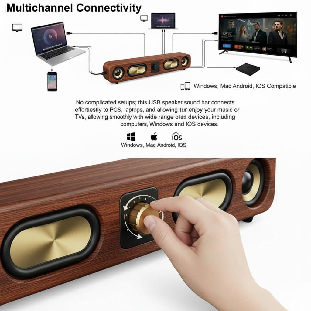 CASON 25W Portable Retro Bluetooth Speaker –Wired USB Laptop Home Speaker with FM Radio Sound,8 Hours Battery Life, Vintage Stereo Speakers & Soundbar for Home