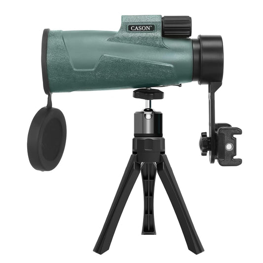 Cason -12x50 Monoculars For Long Distance,High Power Monocular Telescope For Adults & Kids With Phone Adapter,Tripod & Carry Bag With BAK4 Prism,FMC Lens,Suitable for Bird Watching,Travel(Black-Green)