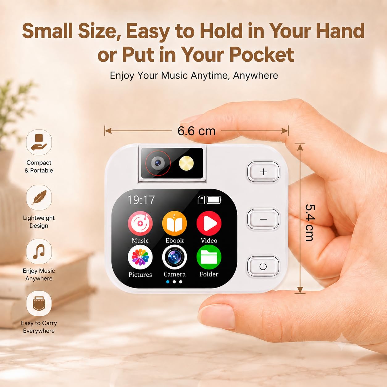 Cason Mini MP3 Music Player with Bluetooth & 180° Rotating Mini Camera,Touch Screen Audio Player with Built-in Speaker, Pocket-Sized MP3 Player with FM Radio,E-Book -Expanded Up to 128GB (White)