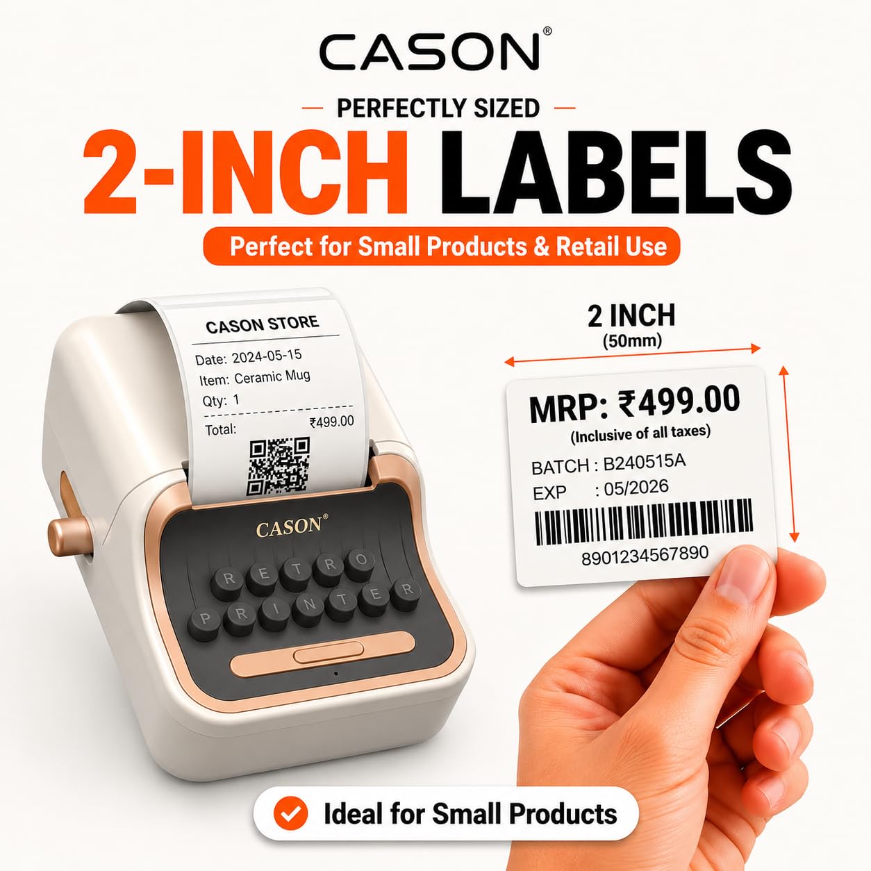 CASON Mini Label Printer Machine | Vintage Thermal Label Maker for Home, Office, Storage, Packaging & Small Business, Bottle Label Machine,30-52mm Label Adjustable Paper