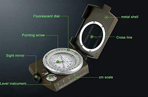 CASON (DEVICE OF C) Professional High Accuracy Metal Waterproof Military Compass for Directions (8 X 6.5 X 3 Cm, Green)
