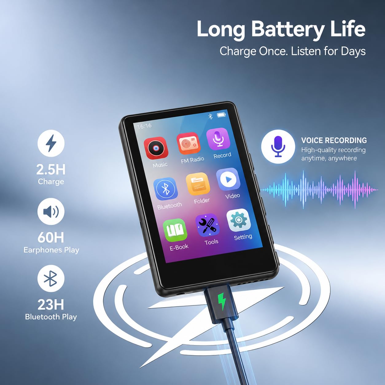 Cason Mini MP3 Music Player with,2.4 Inch Full Touch Screen, Bluetooth 5.0,Audio Player with HiFi Music,Video Playback,Pocket-Sized MP3 Player with FM Radio