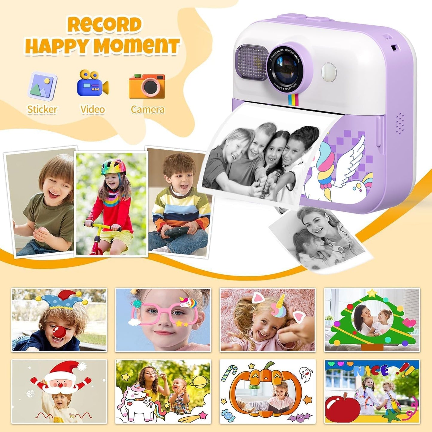 Cason Instant Camera for Kids with Print,1080P HD Instant Photo Camera with Games,3 Print Rolls,Fun Filters for Creativity for 5-15 Years Kids Upto 32GB