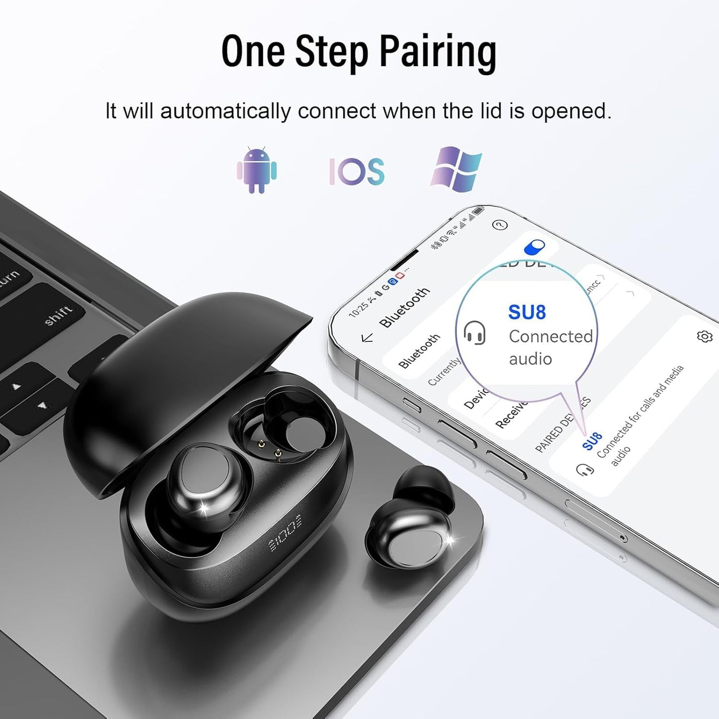 CASON 2 in 1 Ear Plugs for Noise Cancellation & Bluetooth Headphones For Music, Mini Ear Plugs for Sleeping, Studying, & Flight Travel with 24 dB Noise Reduction , IPX7 Waterproof Earphones/ Earbuds with LED Display