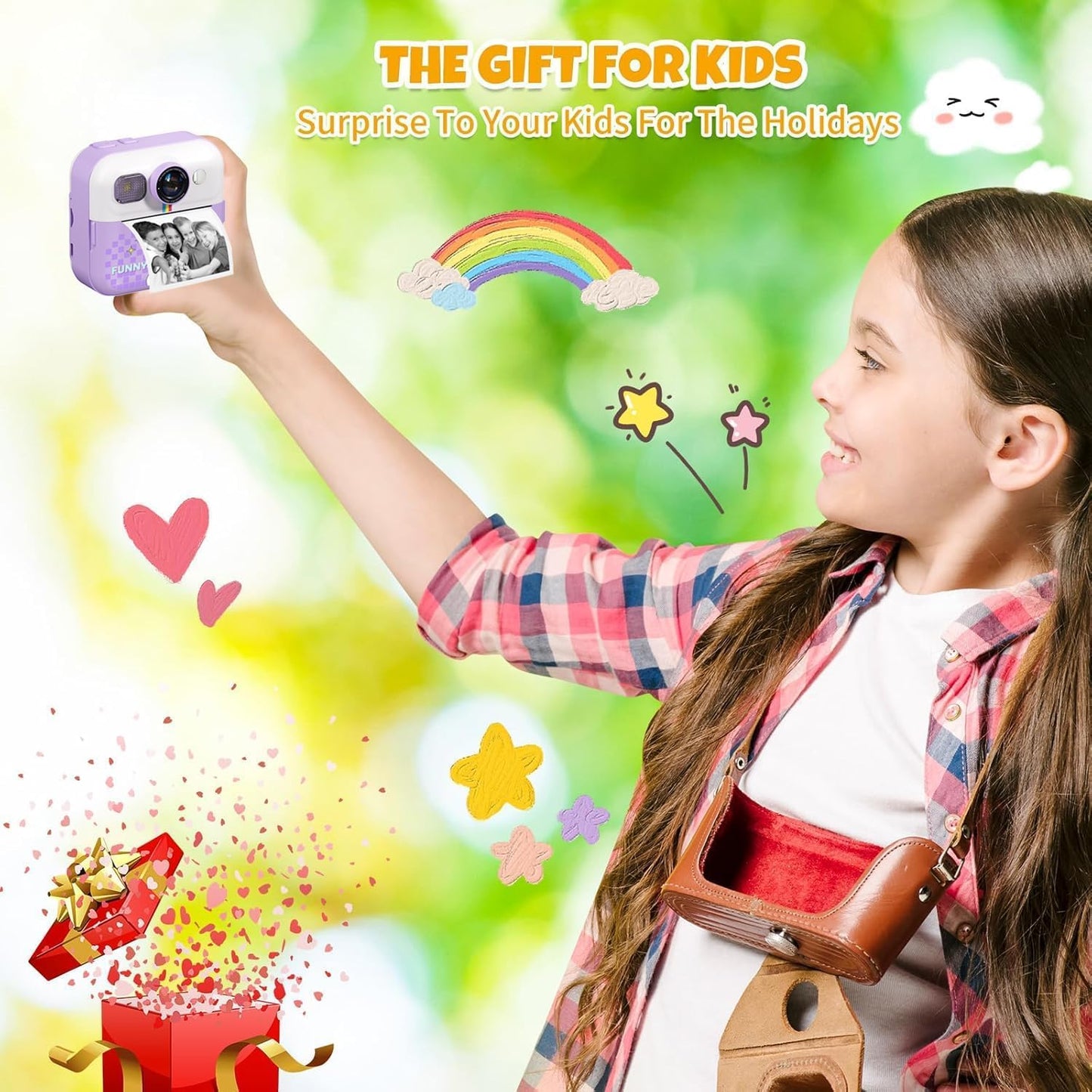 Cason Instant Camera for Kids with Print,1080P HD Instant Photo Camera with Games,3 Print Rolls,Fun Filters for Creativity for 5-15 Years Kids Upto 32GB