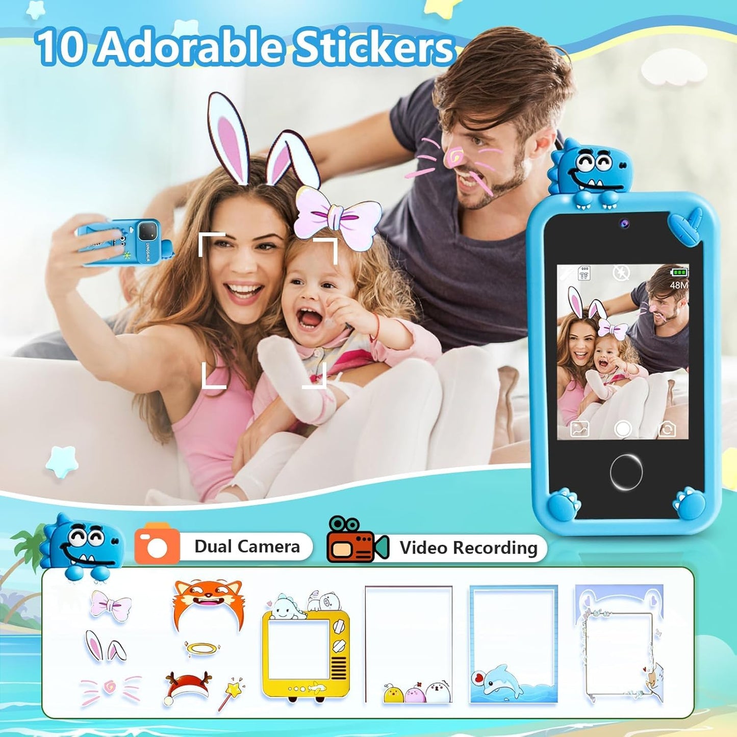 Cason Small Smart Phone for Boys & Girls,2.8” Touch Screen Mini Toy Phone for Kids with Dual Camera, Music Player, Games Kids Mobile with 8GB SD Card