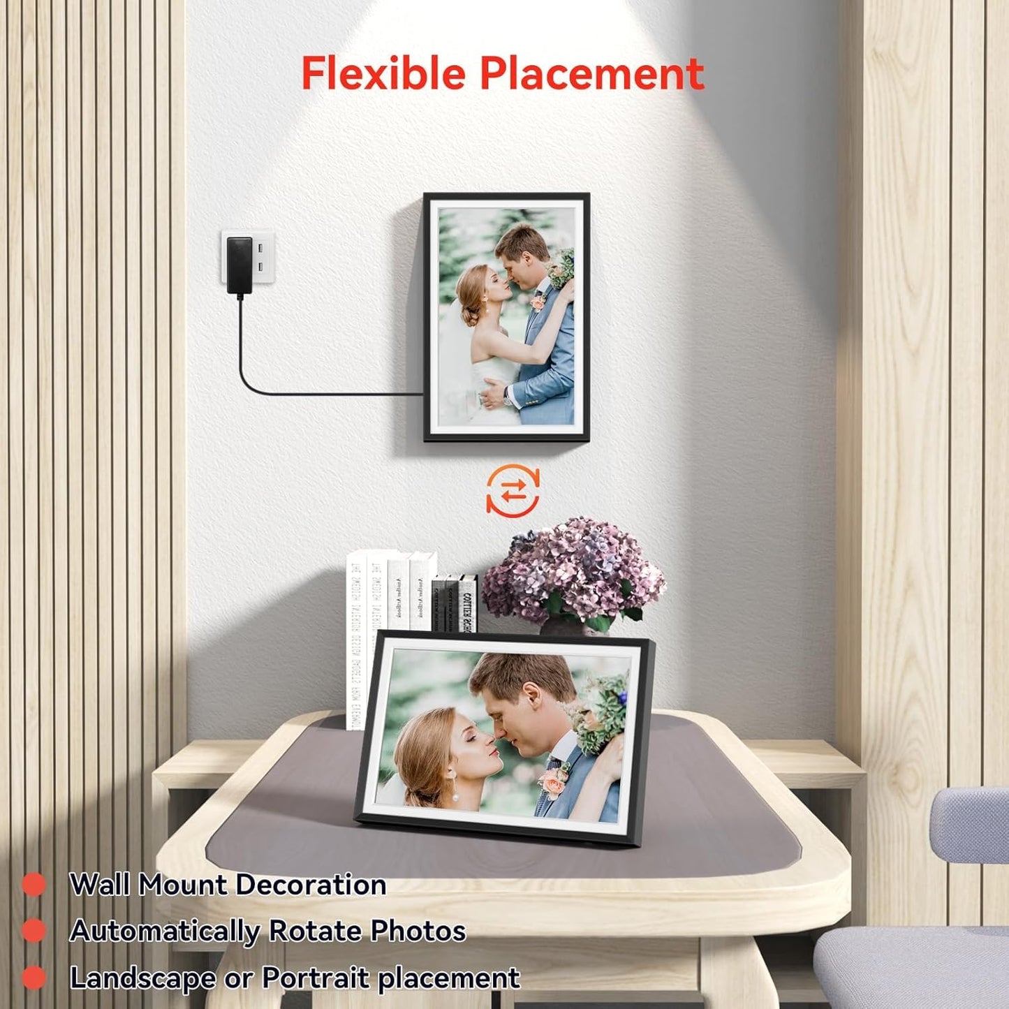 Cason x Frameo- 10.1 inch Digital Photo Frame for Wall & Table, Built in 32 GB Memory with 1280x800 IPS LCD Touchscreen via Frameo APP, WiFi Enabled Digital Frame with Slideshow, Auto-Rotate Feature