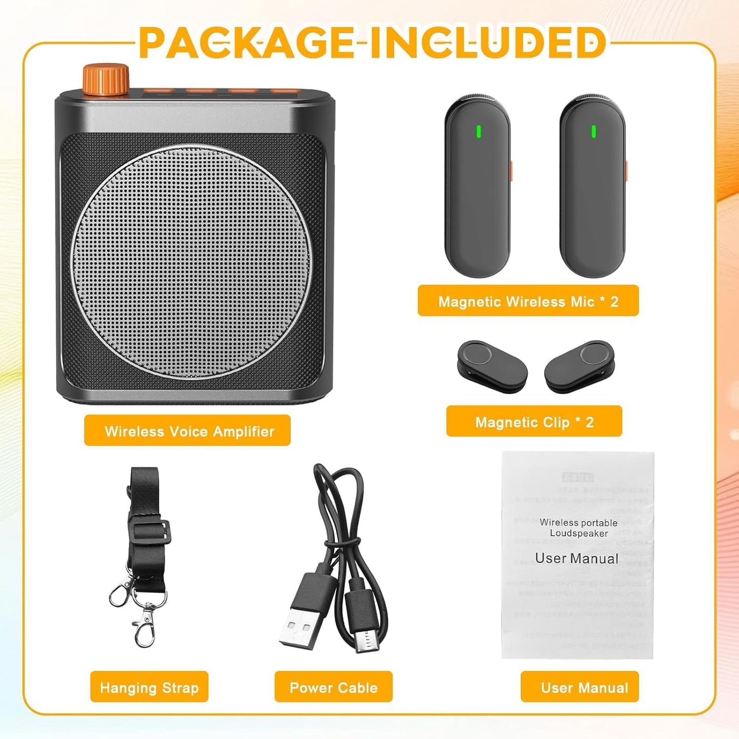 Cason Wireless Voice Amplifier for Teachers with 2 Mic for Teaching in Classroom & Magnetic Lavalier,16 Hour Battery, Bluetooth Collar Mic with Speaker for Tour Guides, Meeting