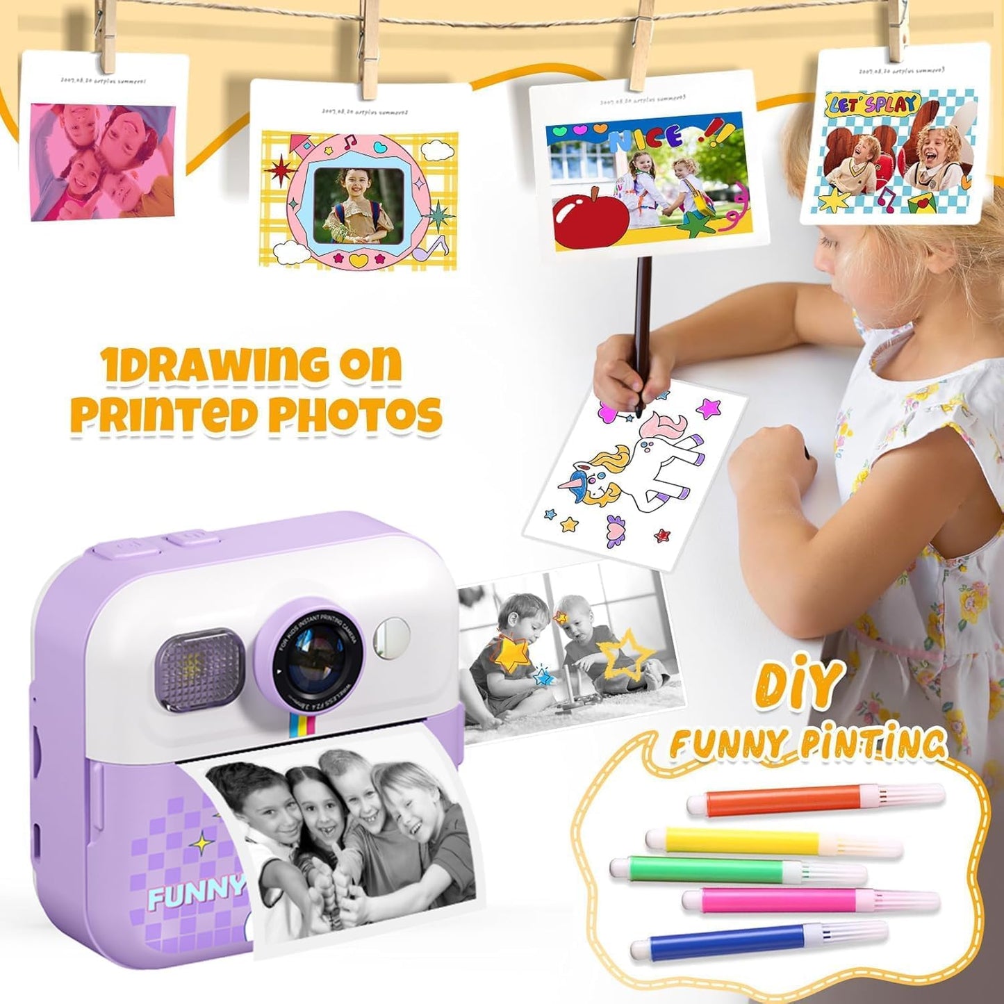 Cason Instant Camera for Kids with Print,1080P HD Instant Photo Camera with Games,3 Print Rolls,Fun Filters for Creativity for 5-15 Years Kids Upto 32GB