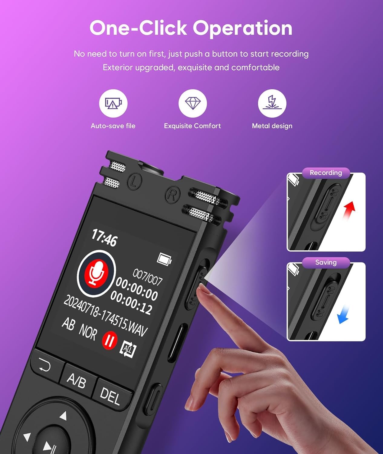 Cason 32GB Voice Recorder Device with AI Noise Reduction & Mp3 Player with Earphones,Audio Recording Device/Voice Recorder Mic Upto 50 Hours for Meetings/Lectures(Black)
