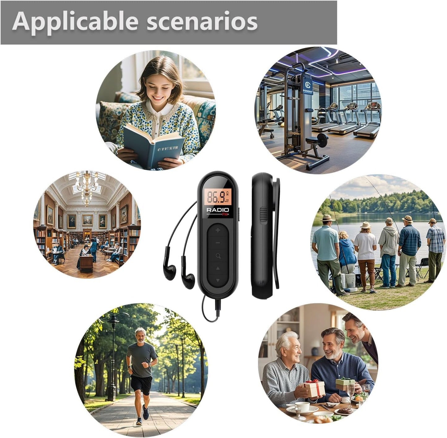 Cason Small FM Radio/Pocket Mini Radio with Earphones,USB Rechargeable Portable Transistor Radio,Digital Tuning,LCD Screen,Stereo Sound, Belt Clip for Gym,Walking(Black)