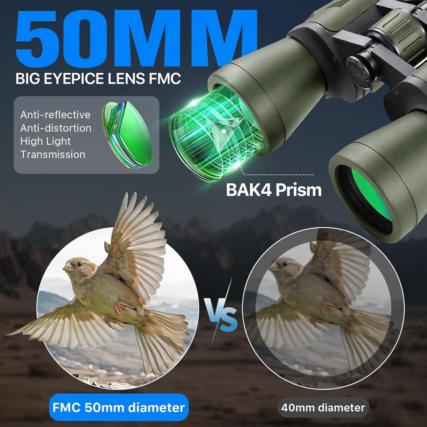 Cason -Binoculars for Long Distance 10 x 50 Binocular for Adults | Wide Eye Peice | FMC Green Coating | BAK 4 Glass | Binoculars for Bird Watching,Wildlife,Safari (Green)