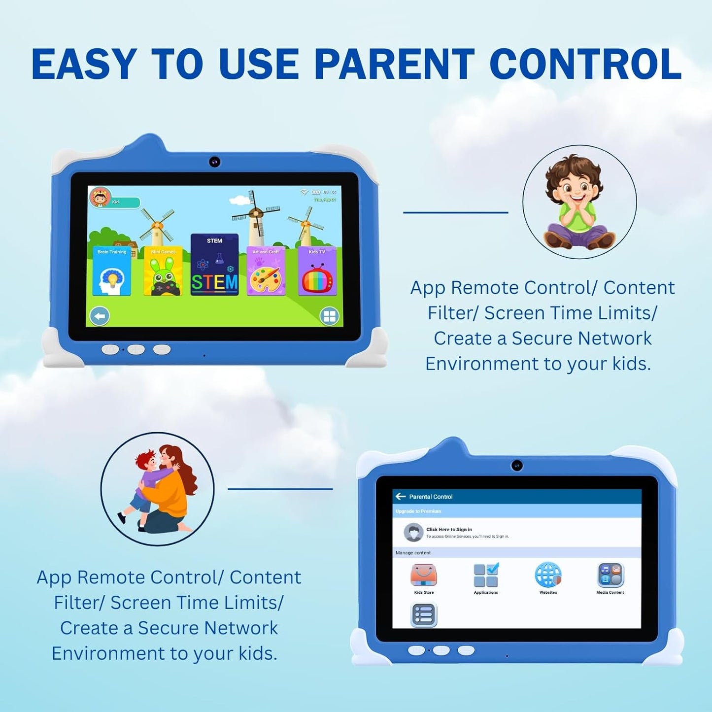 CASON 7 inch Kid Tablet for Study 5-12 Years Age,4GB+32GB Android Tab for Kids,Mini Tablet with Shockproof Case,FHD Eye Comfort Display,Parental Control, Games & Education for Boys, Girls