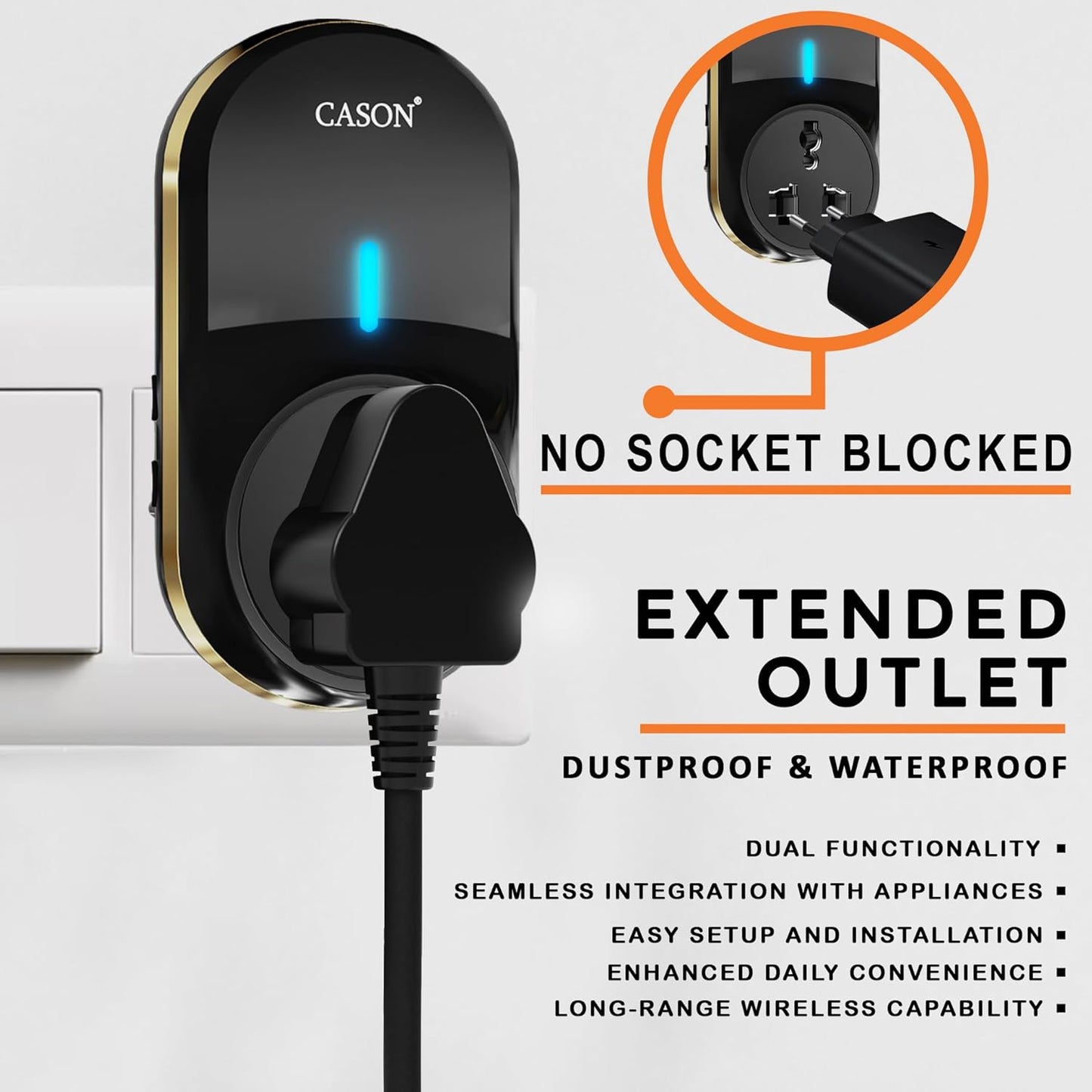 CASON - Wireless Door Bell for Home Long Range/Door Bell wireless For Home/Wireless Calling Bell,Remote Bell With Socket Plug In type, up to 1000ft Range with 45 Chimes