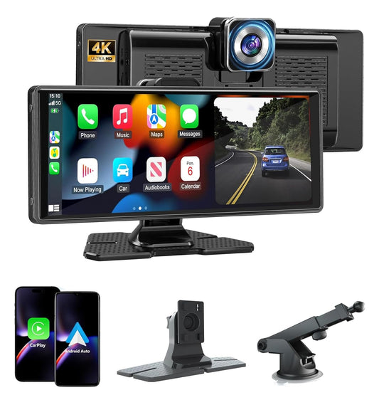 Cason 4k Dash Camera for Car with Carplay/Android System Touch Screen 10-Inch, Front Dash Cam for Car with GPS, with Voice Control,Bluetooth for All Vehicles