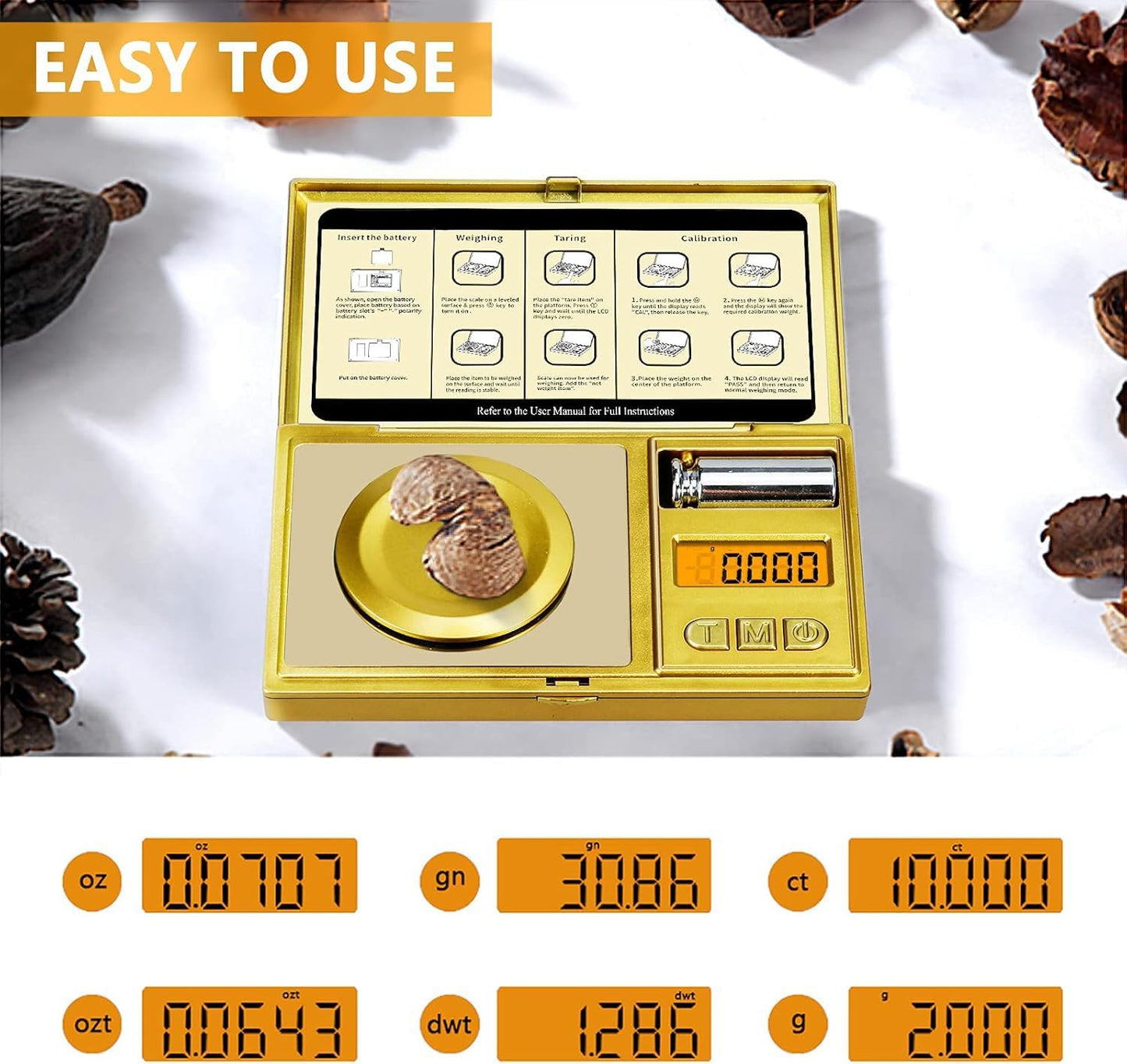 Cason Milligram Pocket Scale, 50g/0.001g Portable Mini Weighing Machine – Best Gold Weighing Machine, Digital Pocket Weight Machine for Jewellery, Powder, Medicine with Tare & Calibration Weight(Gold)