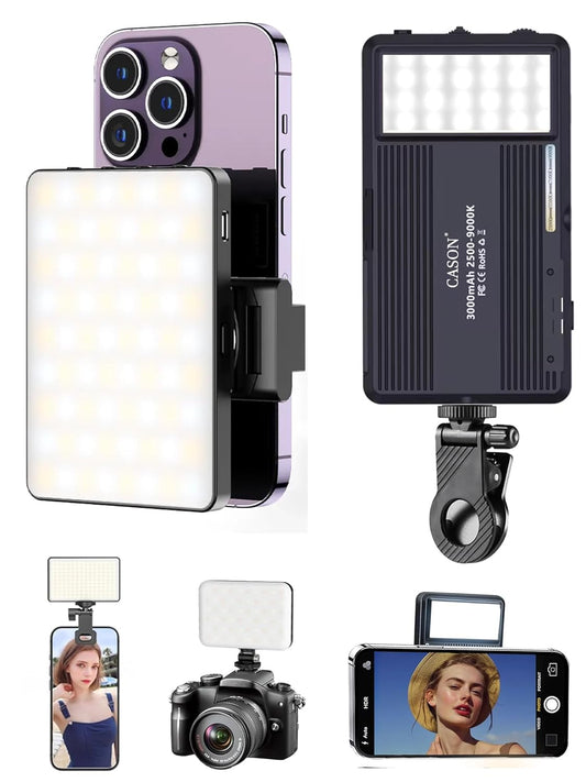 Cason 2 in 1 Portable Light for Video Shooting YouTube -Dimmable 2500-9900K Photography Camera Light/Ring Light for Phone,Clip On Laptop Lights-Rechargeable 3000mAh Battery