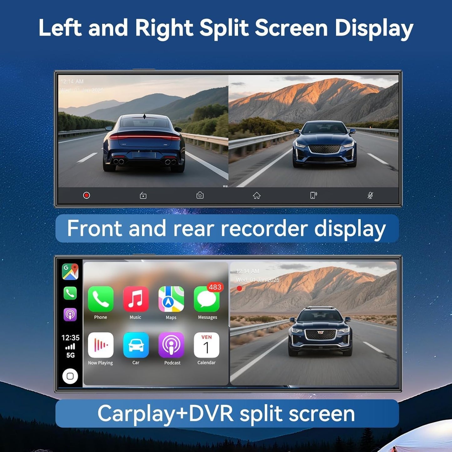 Cason Upgraded Carplay/Car Android Auto Touch Screen 11.2-Inch with 4K Dash Cam &1080p Rear Camera, Infotainment System LED Display Screen with Voice Control,BT for All Vehicles