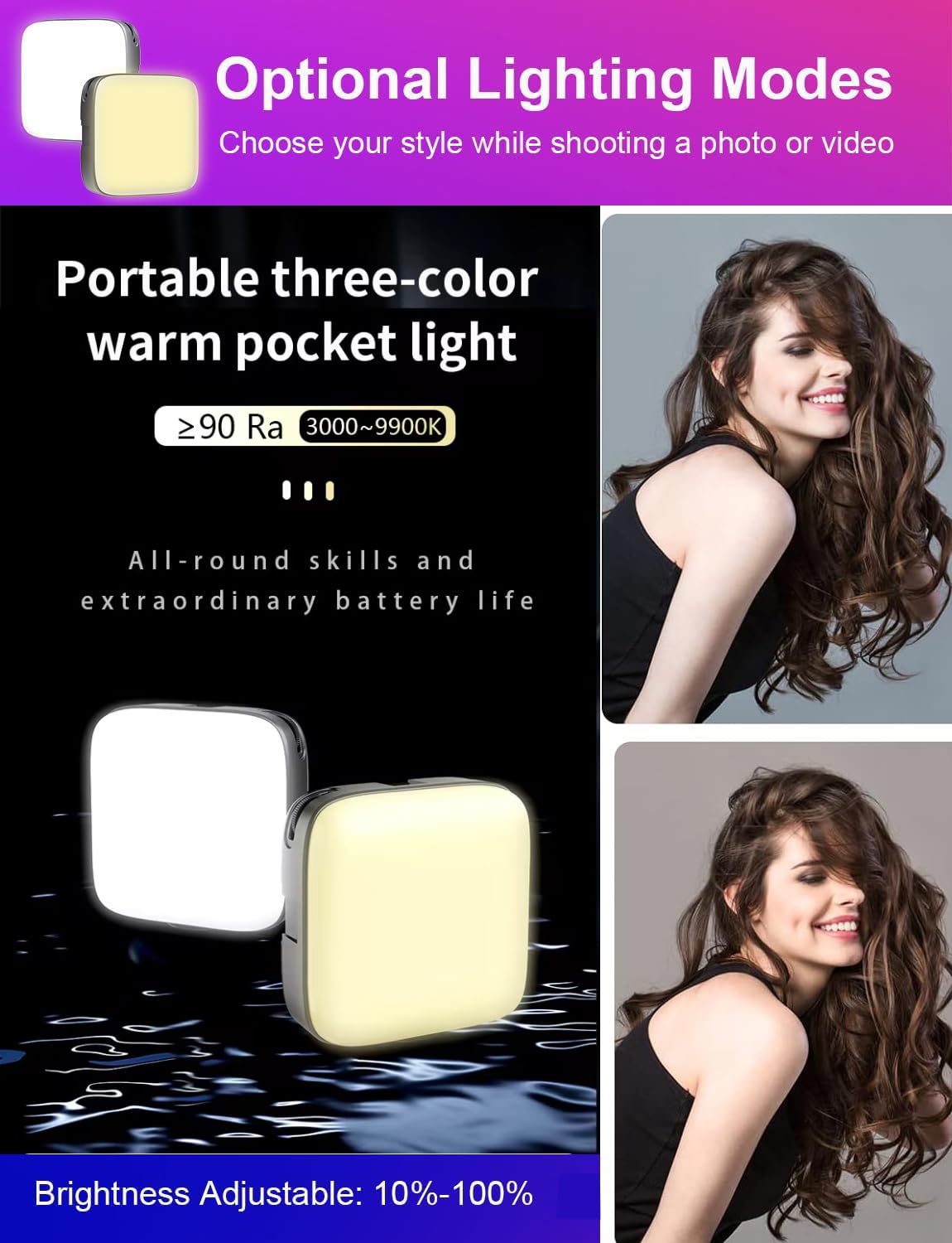 Cason Selfie Light for Mobile - Dimmable 3000-9900K Ring Light for Phone, Rechargeable LED Camera Light for Video Shooting, Laptop Light for Video Conferences (White, Warm Light)