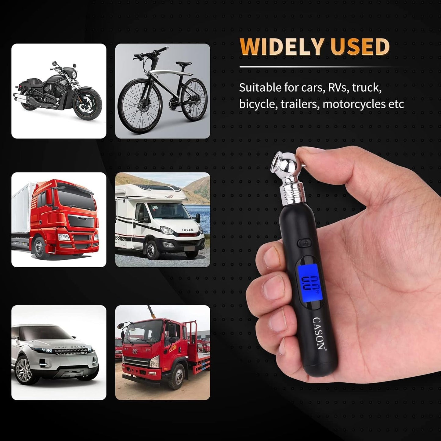 Cason Mini Digital Tyre Pressure Gauge for Cars and Bikes | Accurate Tyre Pressure Monitoring with Backlit LCD for Real-Time Readings(Black)