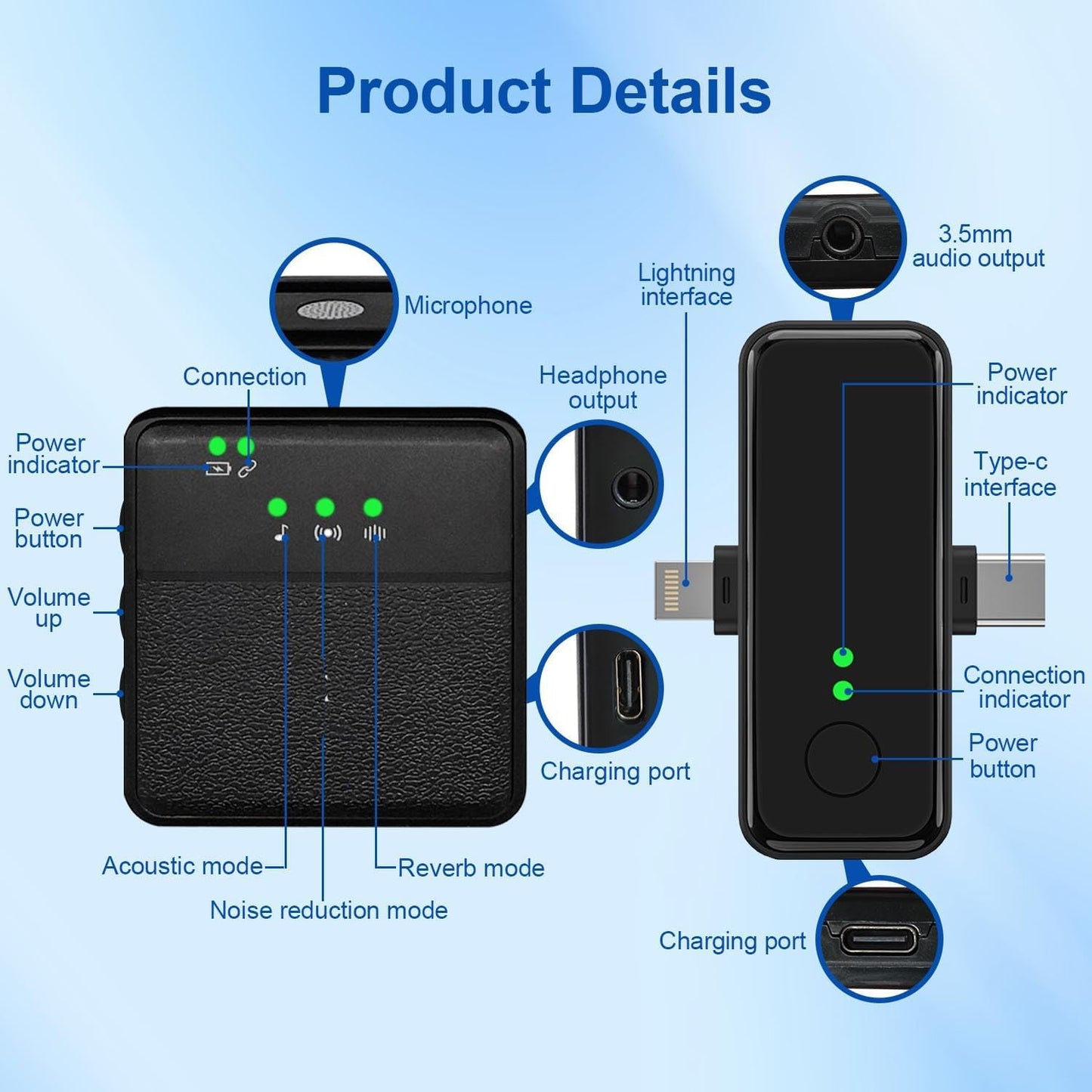 CASON SX8 Wireless Mic for You Tube & Content Creators with Ultra Noise-Cancelling Feature and 20m Long Range Microphone for Vlogging with iPhone/Android Devices(1mic)