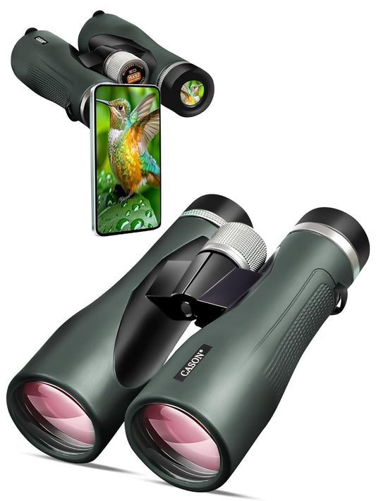 Cason ED Glass- 15 X 52 Binoculars for Long Distance,Binoculars for Bird Watching,Wildlife with Phone Adapter | Mettalic Knobs | Nitrogen Filled | Range 3000 Meter | BAK 4 Glass (Green)