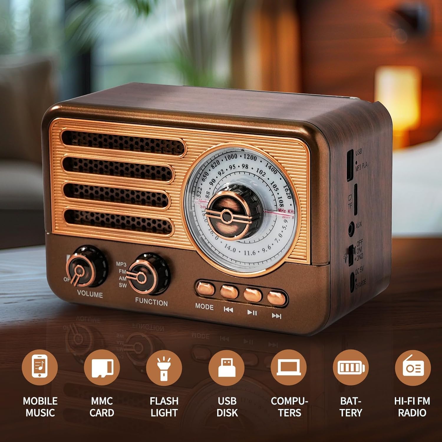 Cason FR22 Fm Radio for Home with Bluetooth Speaker,Vintage Radio