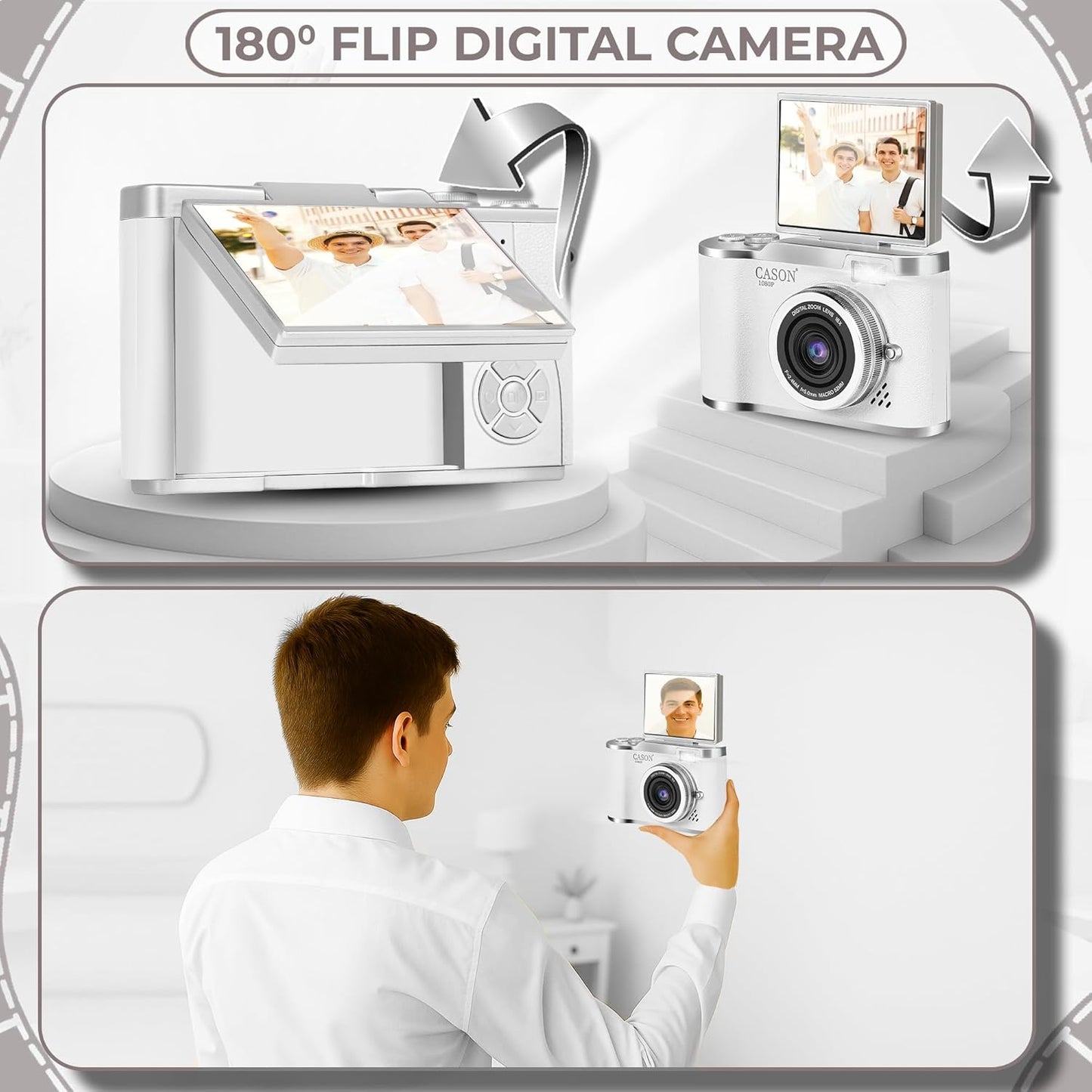 Cason 48MP Digital Camera for Kids-Real Photo & Video Mini Camera for Photography 2.4” Rotating Screen, Built in Games Kids Cameras for 5-15 Years Girls & Boys(Upto 64GB Memory)