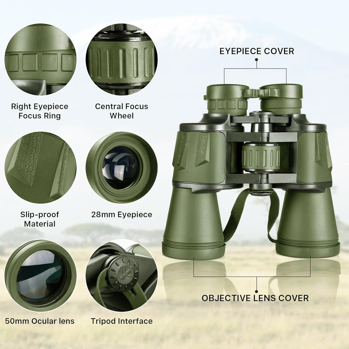 Cason -Binoculars for Long Distance 10 x 50 Binocular for Adults | Wide Eye Peice | FMC Green Coating | BAK 4 Glass | Binoculars for Bird Watching,Wildlife,Safari (Green)