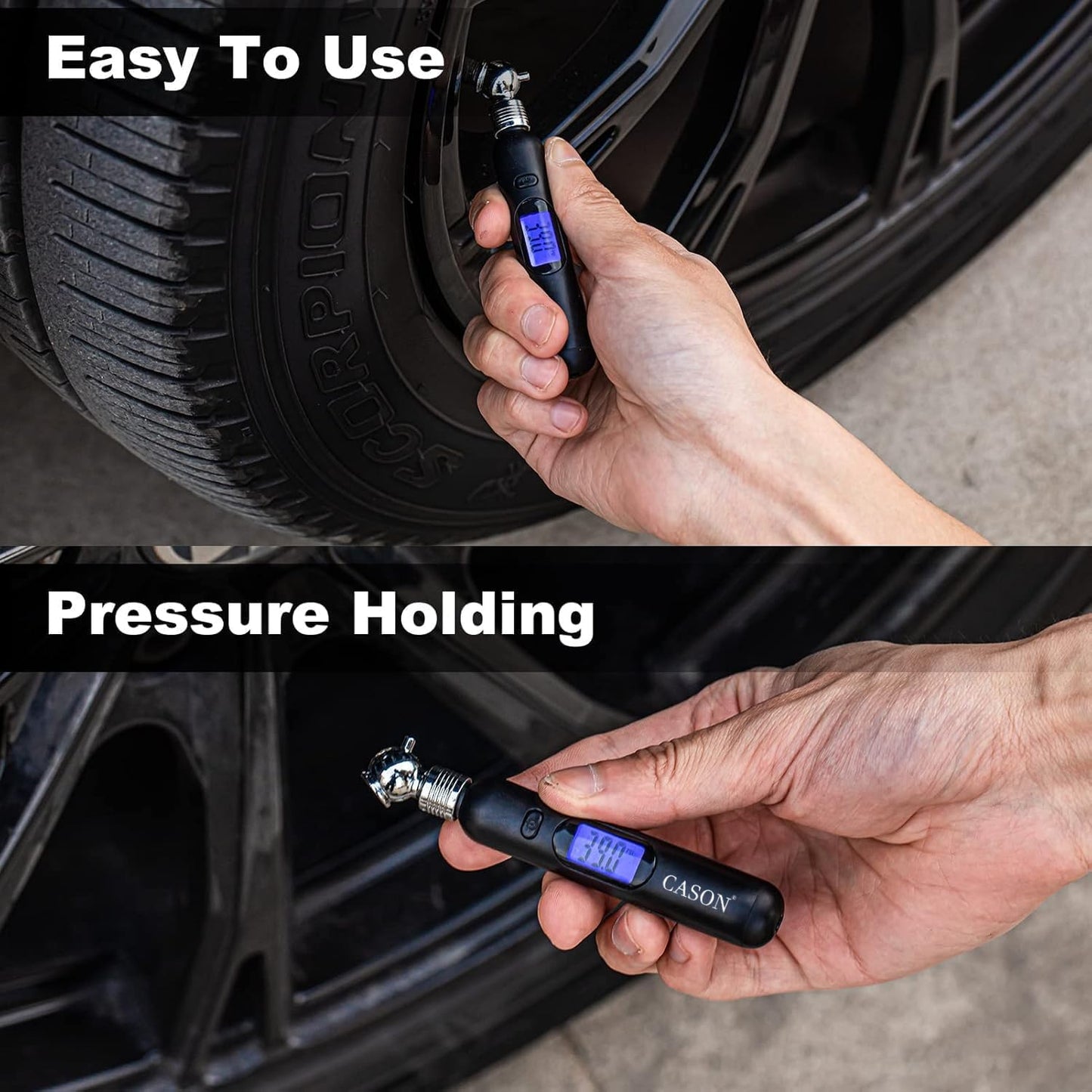 Cason Mini Digital Tyre Pressure Gauge for Cars and Bikes | Accurate Tyre Pressure Monitoring with Backlit LCD for Real-Time Readings(Black)