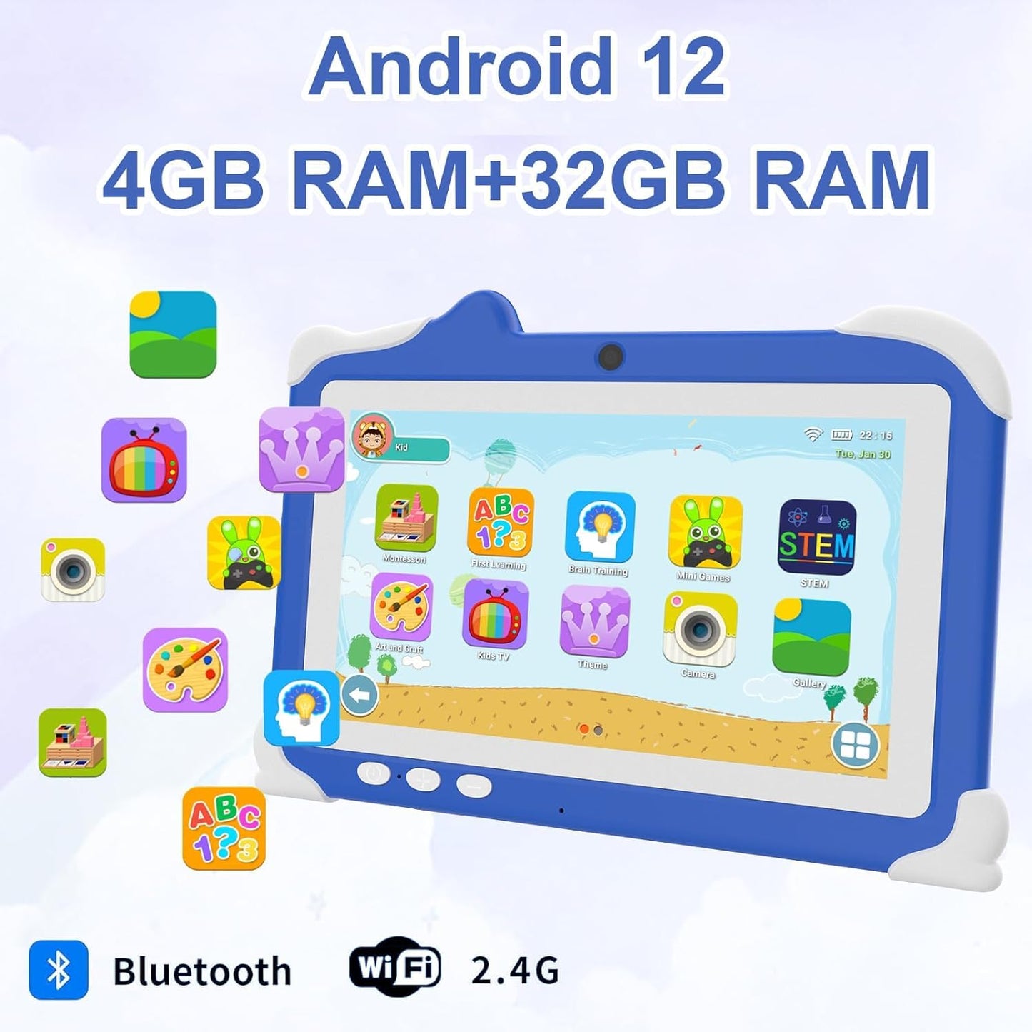 CASON 7 inch Kid Tablet for Study 5-12 Years Age,4GB+32GB Android Tab for Kids,Mini Tablet with Shockproof Case,FHD Eye Comfort Display,Parental Control, Games & Education for Boys, Girls