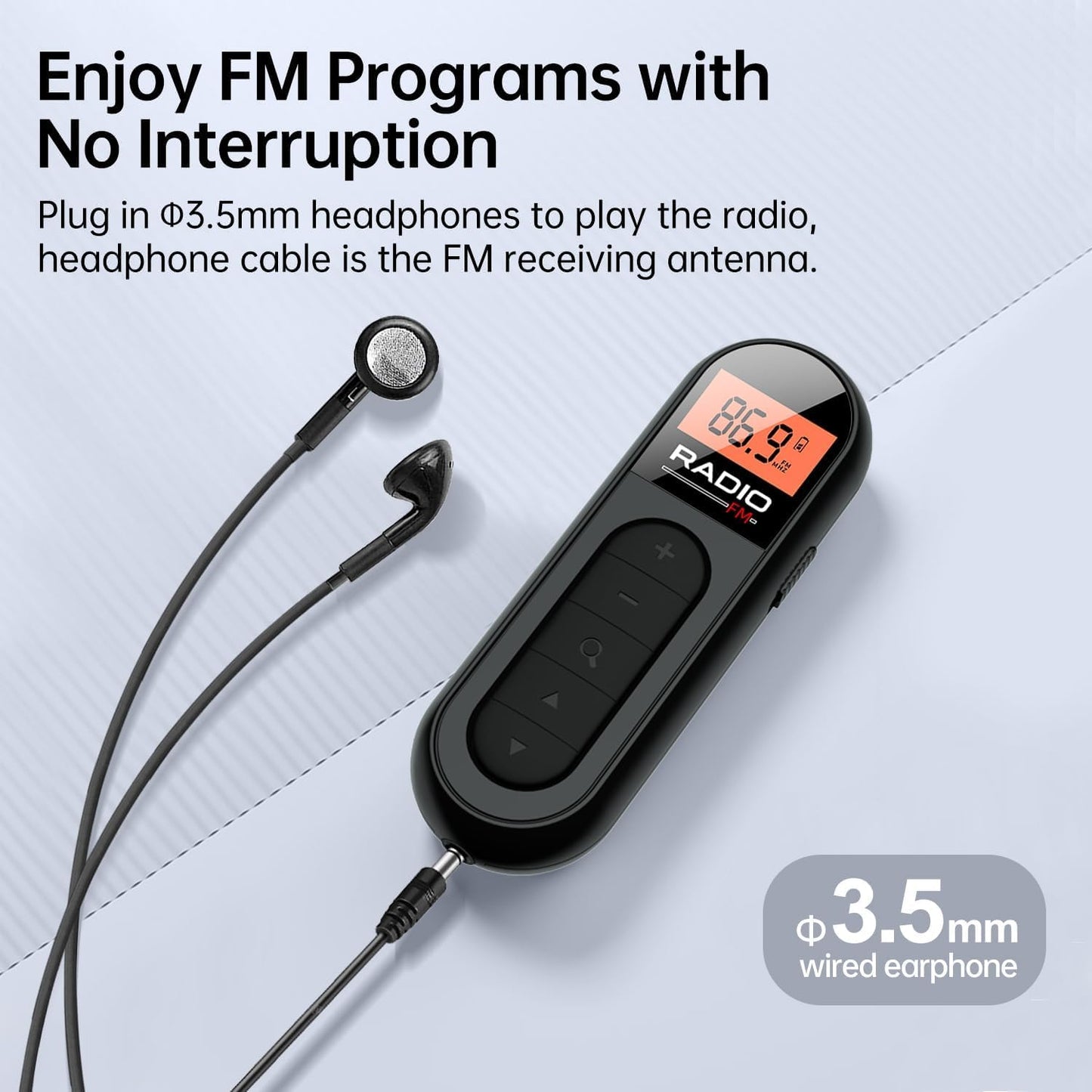 Cason Small FM Radio/Pocket Mini Radio with Earphones,USB Rechargeable Portable Transistor Radio,Digital Tuning,LCD Screen,Stereo Sound, Belt Clip for Gym,Walking(Black)