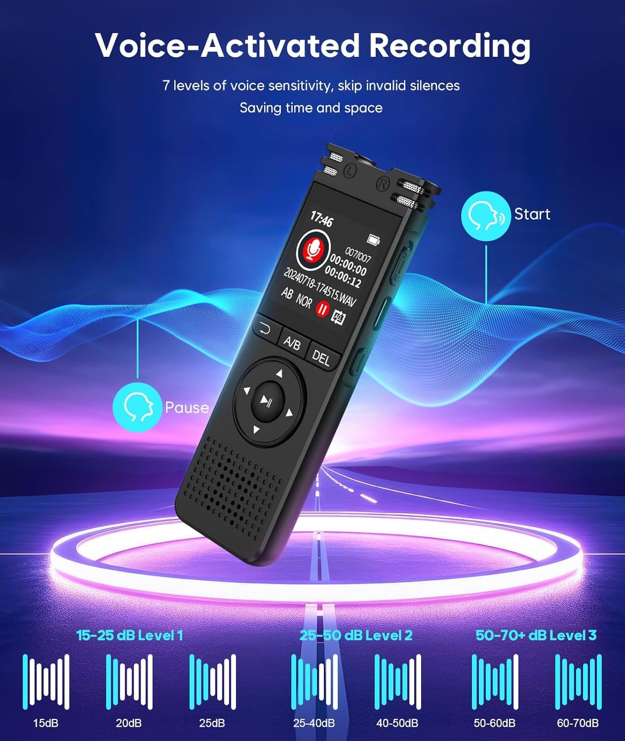 Cason 32GB Voice Recorder Device with AI Noise Reduction & Mp3 Player with Earphones,Audio Recording Device/Voice Recorder Mic Upto 50 Hours for Meetings/Lectures(Black)