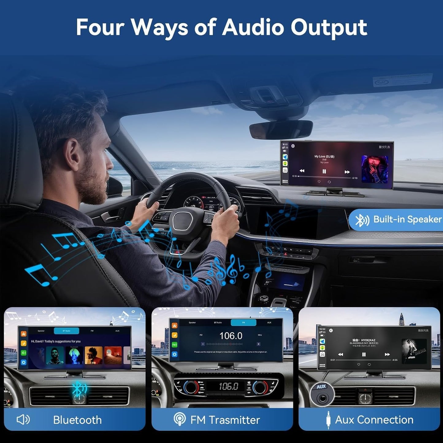 Cason Upgraded Carplay/Car Android Auto Touch Screen 11.2-Inch with 4K Dash Cam &1080p Rear Camera, Infotainment System LED Display Screen with Voice Control,BT for All Vehicles